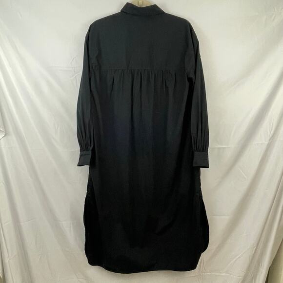 🍒 Cotton Oversized Boxy Midi Shirt Dress Black Button Front Classic Poplin XS - Picture 3 of 10